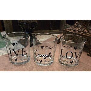 True Living Essentials LIVE LAUGH LOVE Set of THREE Short Tumbler Juice/Cocktail